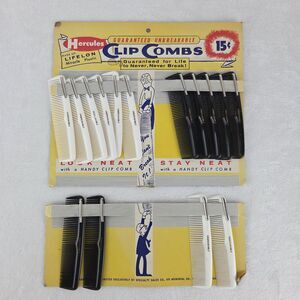 Vintage Hercules Lifelon Clip Combs NOS Display Card 15 Black White Combs